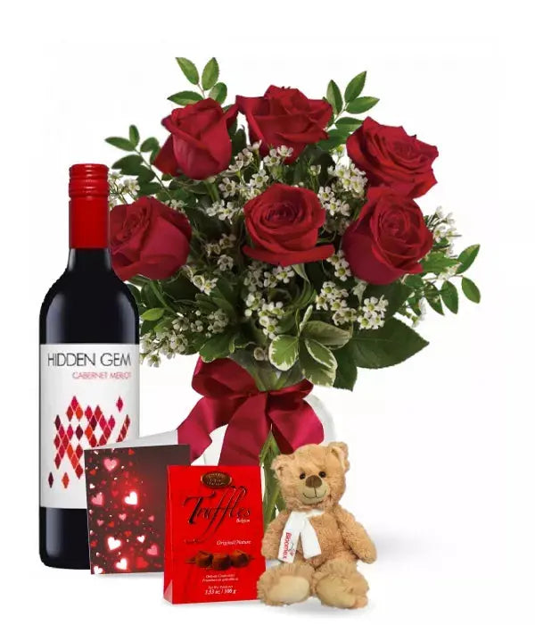 6 Red Roses and Red Wine Combo - From You Flowers Aus