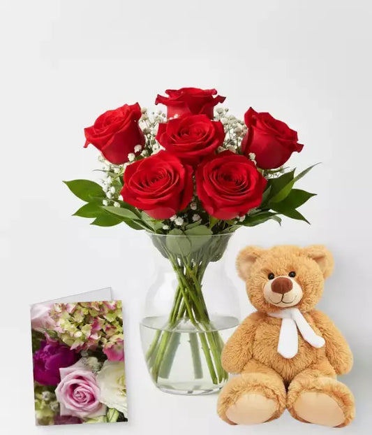 Great Southern Land Thinking of You Half Dozen Rose Bouquet with Wine